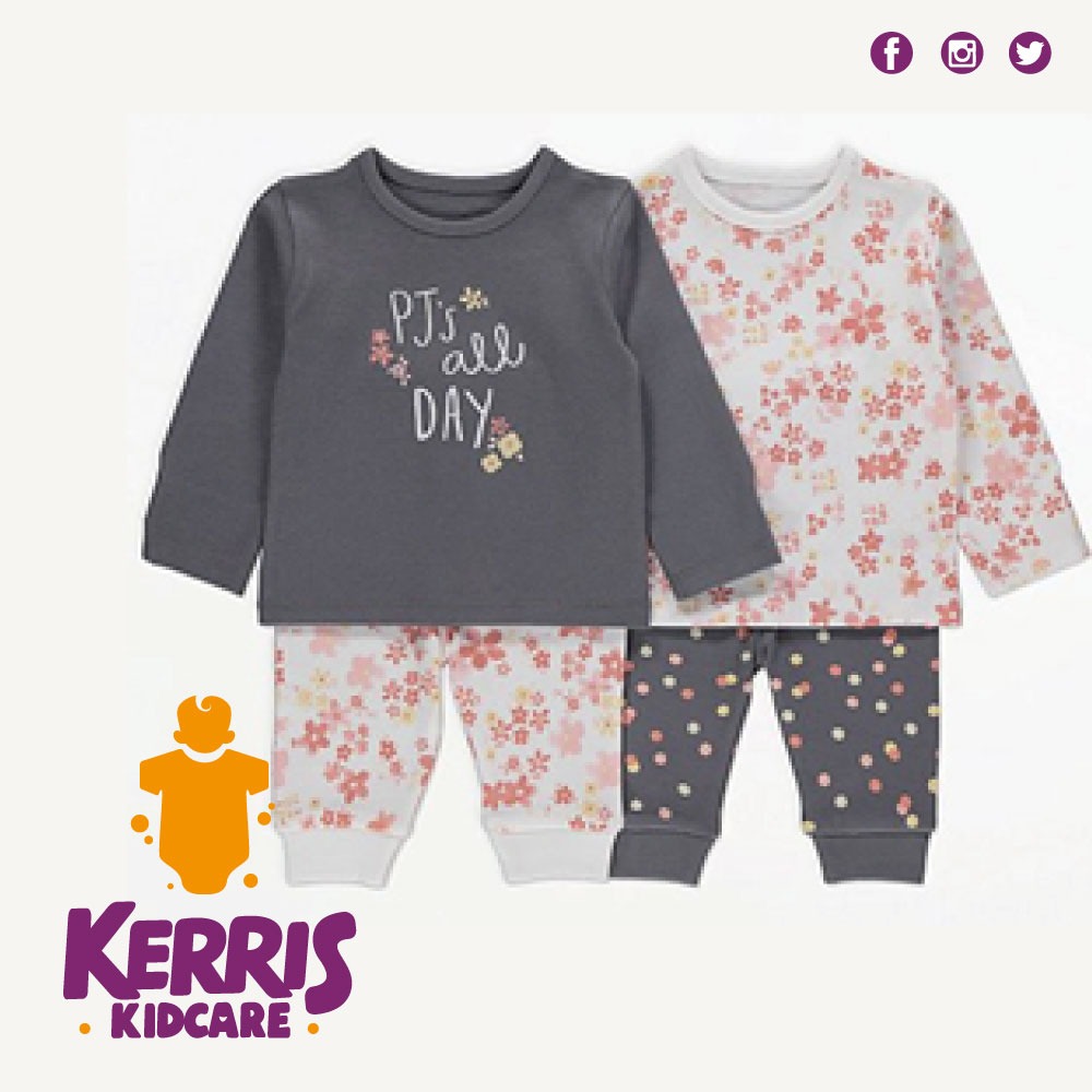Grey Pjs All Day Slogan Pyjamas